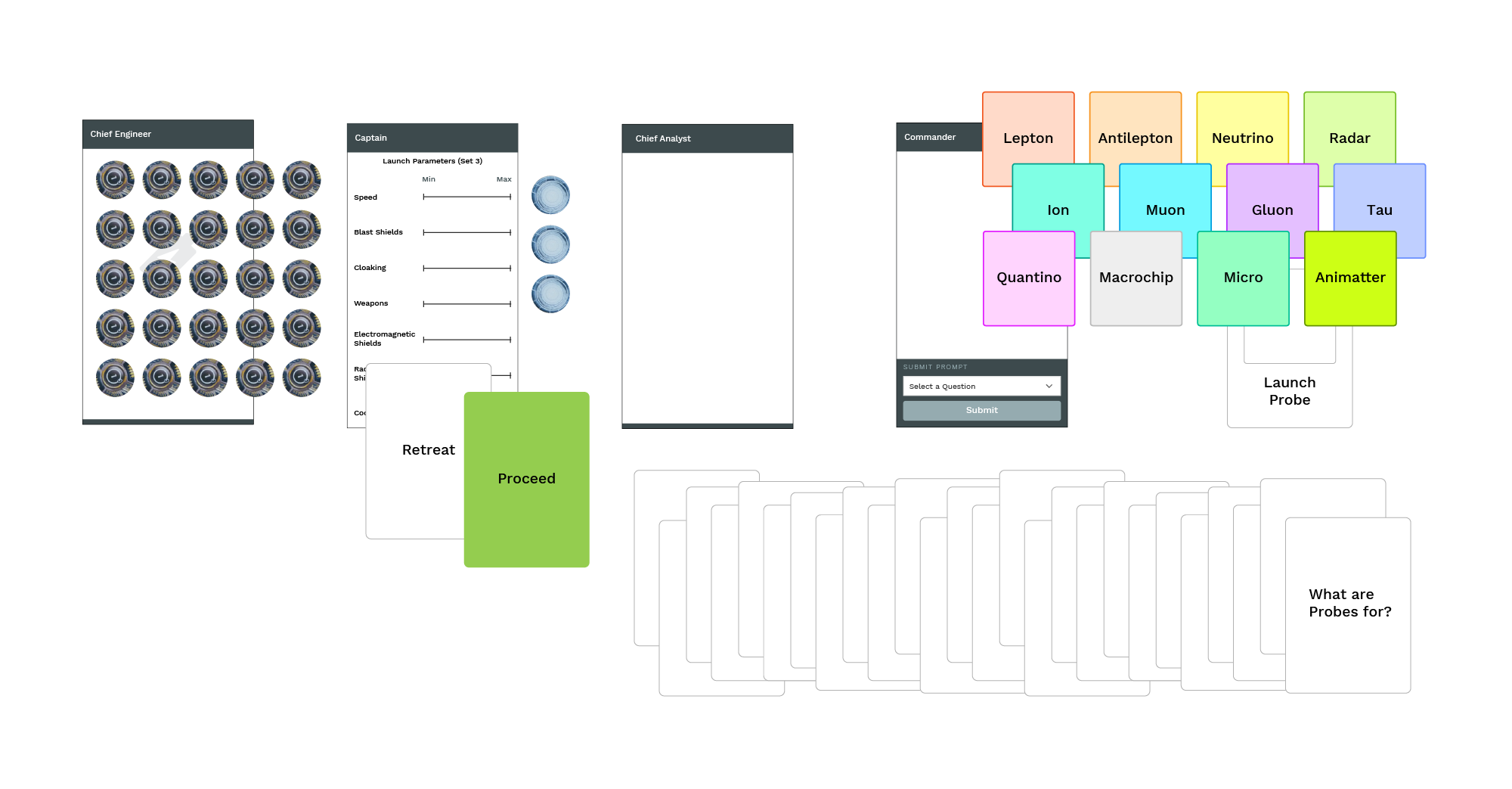 Digital components converted to a paper prototype for the first user test session.