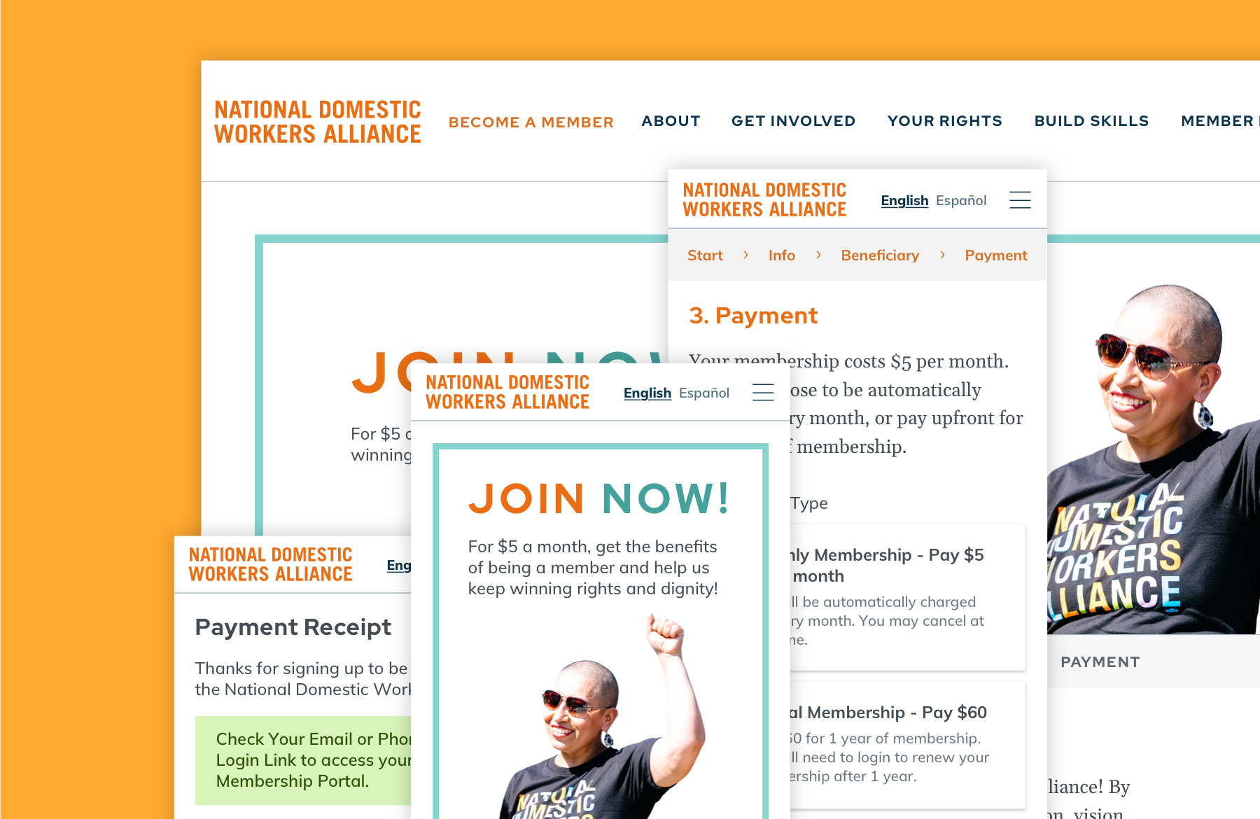 New membership onboarding flow for the National Domestic Workers Alliance.