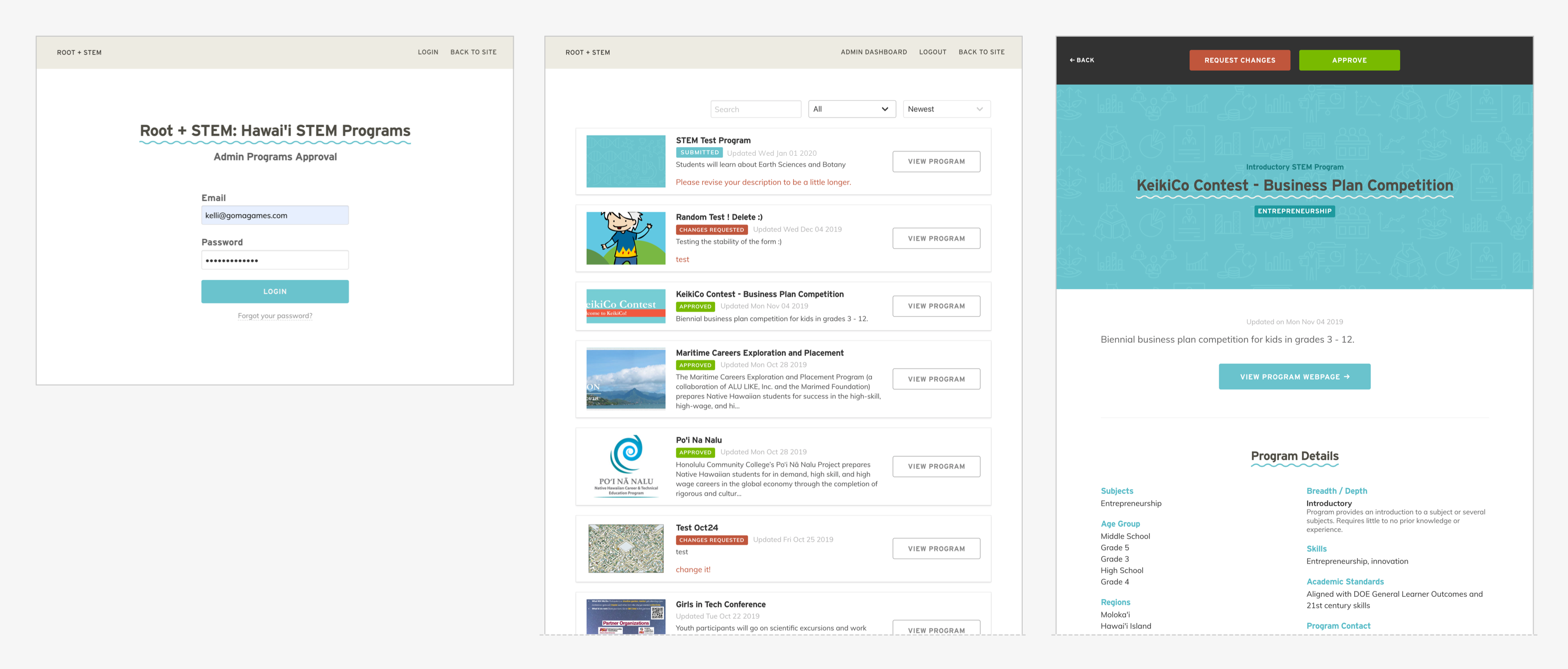 A very simple admin approval UI for programs.